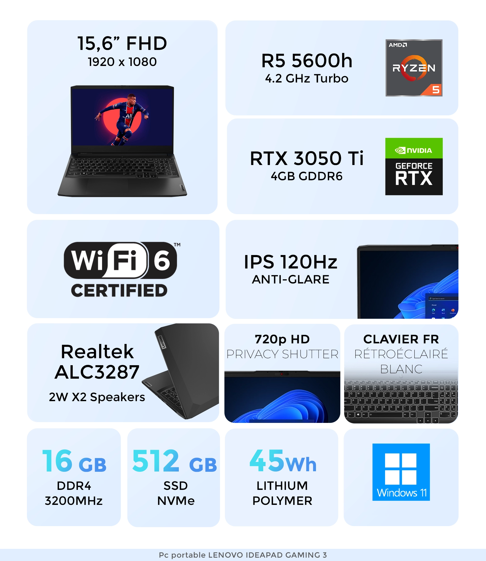 fiche technique pc portable Lenovo IdeaPad Gaming 3 15ACH6