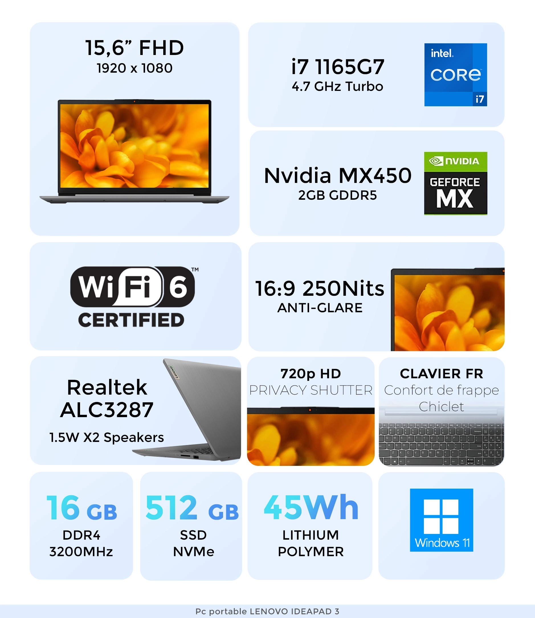 fiche technique pc portable Lenovo IdeaPad 3 15ITL6